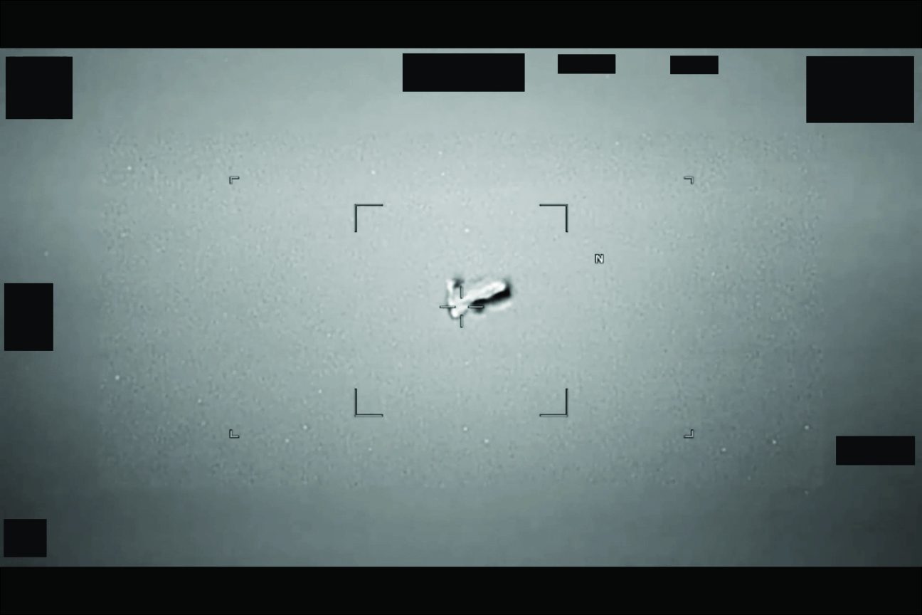 U.S. Indo-Pacific Command imagery showing a football-shaped unidentified anomalous phenomenon near Japan. Released May 8, 2026 by the U.S. Department of War.